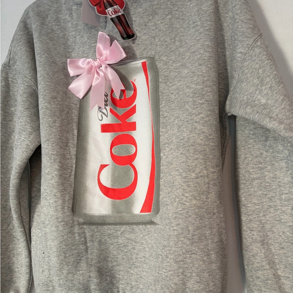 Diet Coke Gray PINK BOW HOODIE Sweatshirt Limited Edition XXS NWT - Picture 3 of 6